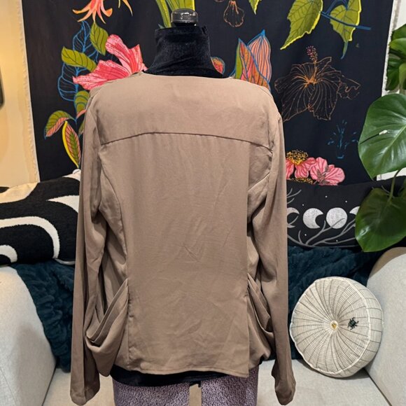 Forever21 Chiffon Drape Cardigan Jacket with Pockets, Taupe Beige, Large - Picture 7 of 13